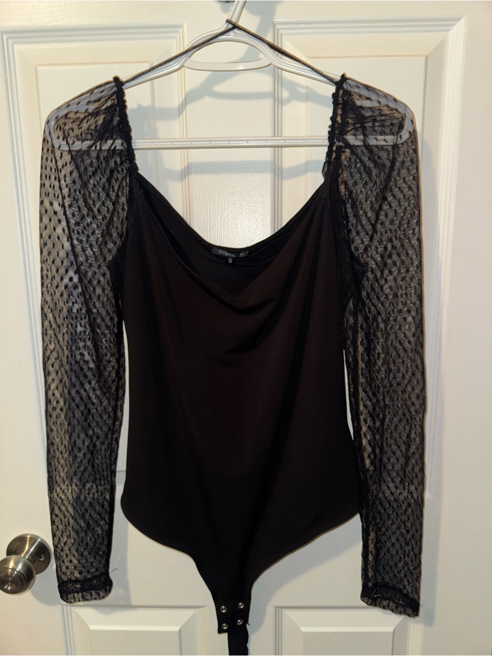 Dynamite Black Sheer Sleeve Bodysuit Size Large